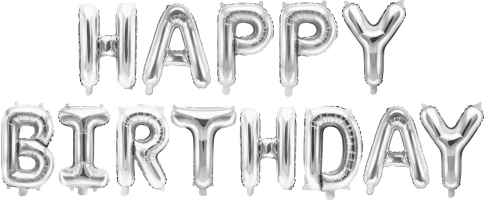 Надпись из шаров "Happy Birthday", Серебро